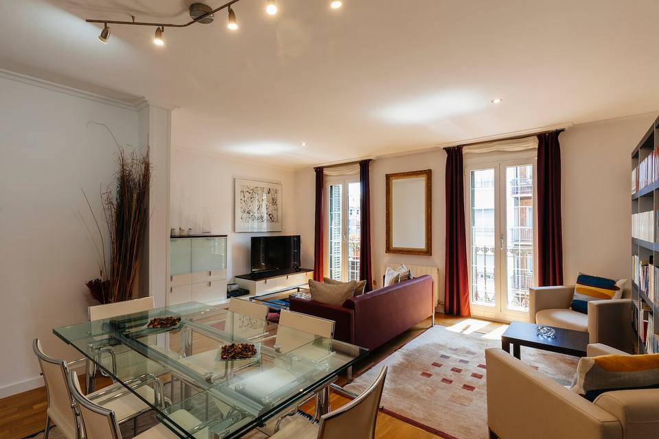 Open-plan living area with balcony access