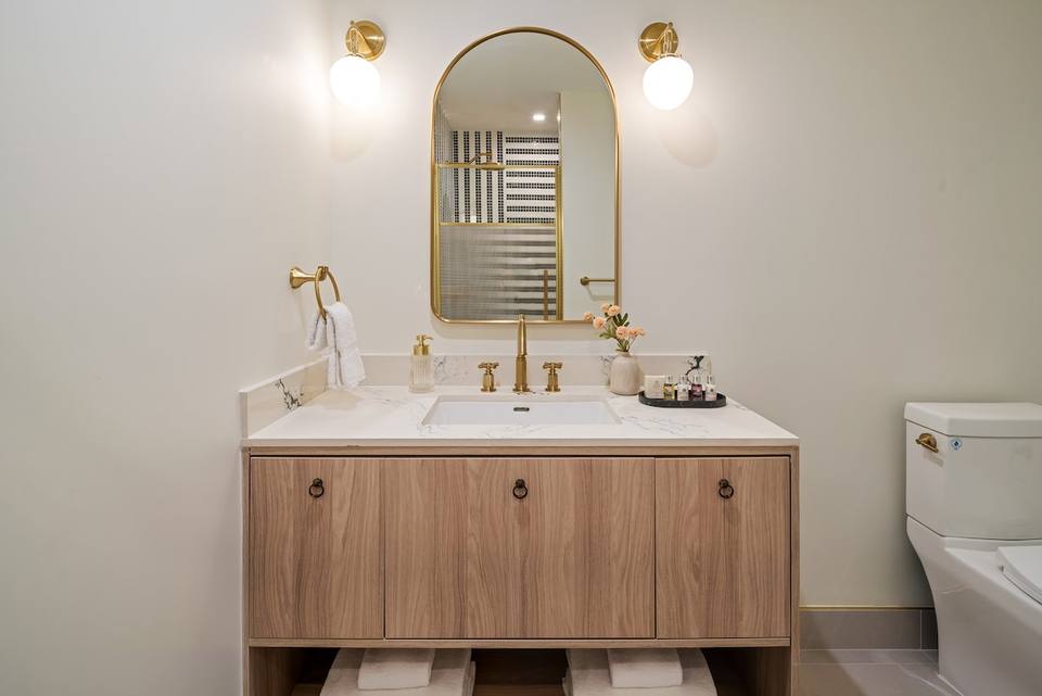 Marble bathroom with spa shower