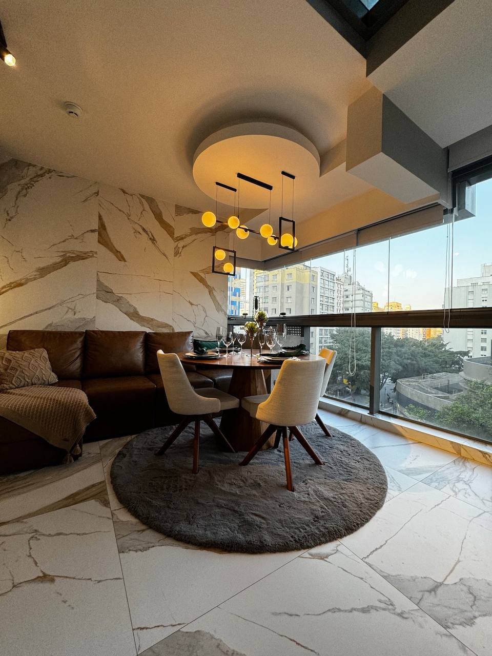 Designer living room with double-height ceiling