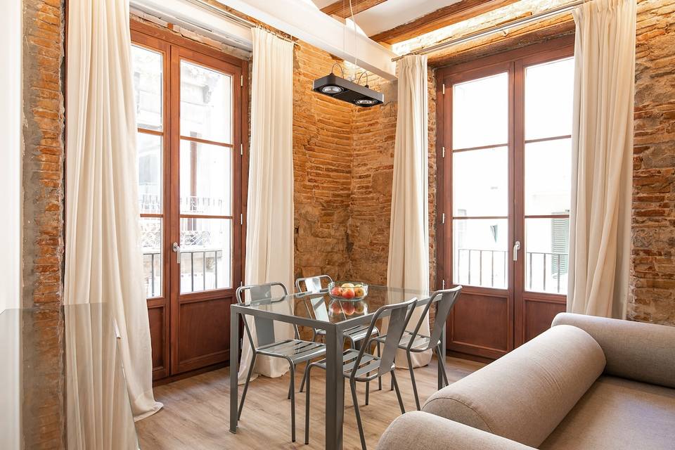 Bright dining area beside the windows