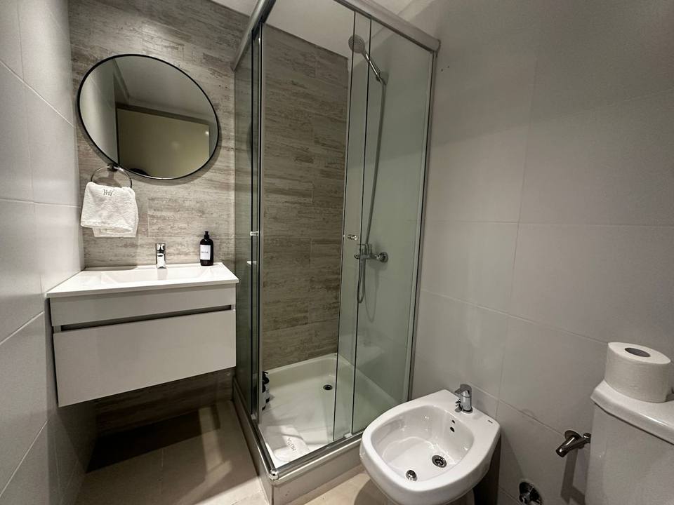 Modern bathroom with shower stall