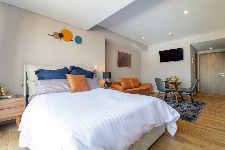 Open-concept space with modern design and ample light